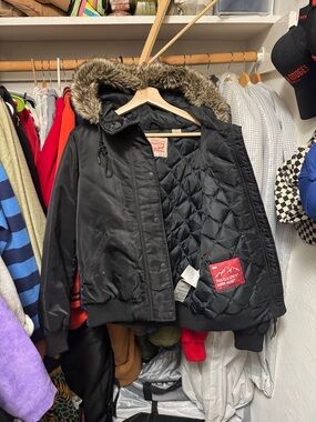 Levi's Black Bomber Jacket with Faux Fur Trim